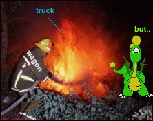 Dragon, truck and fire